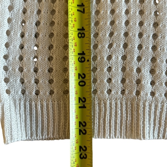 NWT Cream Crochet Knit Mesh Button-Up Short Sleeve Sweater Cardigan Size L - Picture 8 of 9